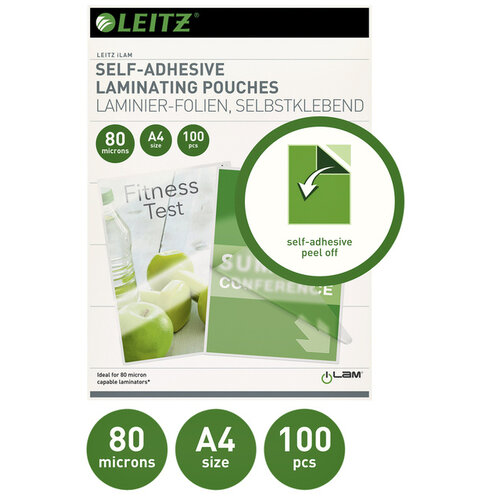 Leitz Pochette de plastification Leitz A4 autocollant 2x80 micron EVA 100 pièces