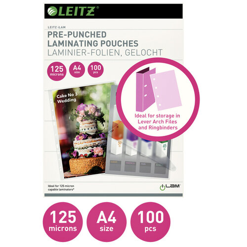Leitz Pochette de plastification Leitz A4 bande perforée 2x125 micron EVA 100 pièces