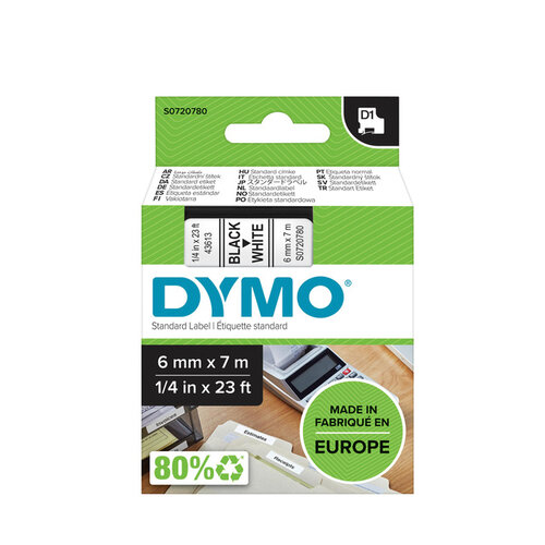 Dymo Labeltape Dymo 43613 D1 720780 6mmx7m zwart op wit