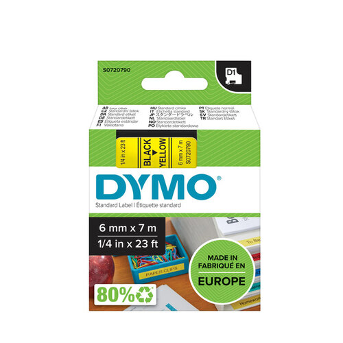 Dymo Labeltape Dymo 43618 D1 720790 6mmx7m zwart op geel