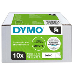 Ruban de lettrage Dymo 40913 D1 9mmx7m noir sur blanc 10 rouleaux