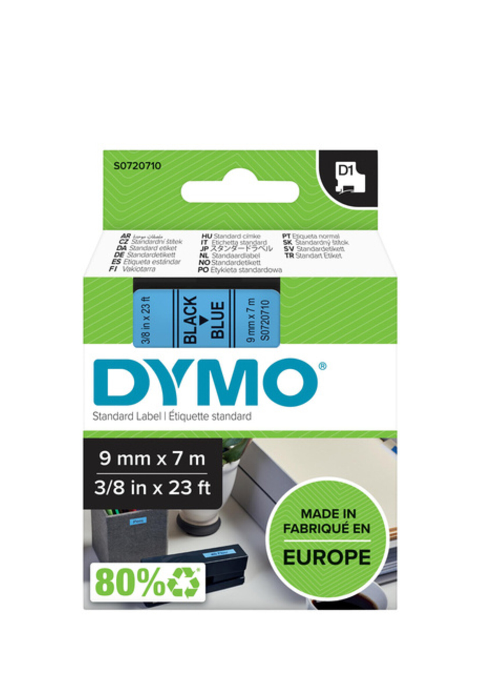 Dymo Labeltape Dymo 40916 D1 720710 9mmx7m zwart op blauw