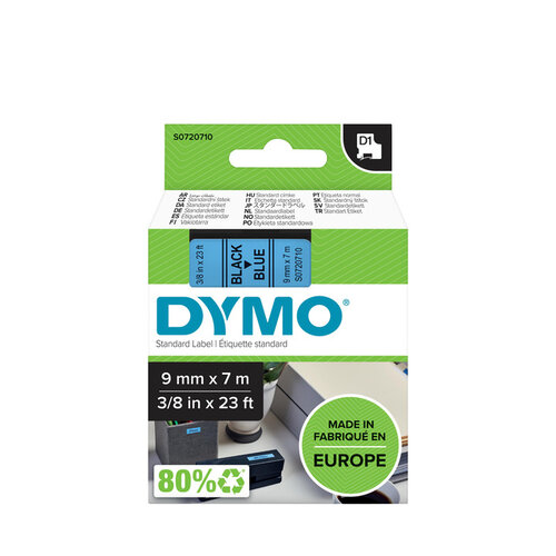 Dymo Labeltape Dymo 40916 D1 720710 9mmx7m zwart op blauw