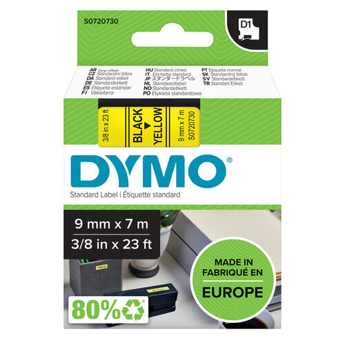 Dymo Labeltape Dymo 40918 D1 720730 9mmx7m zwart op geel