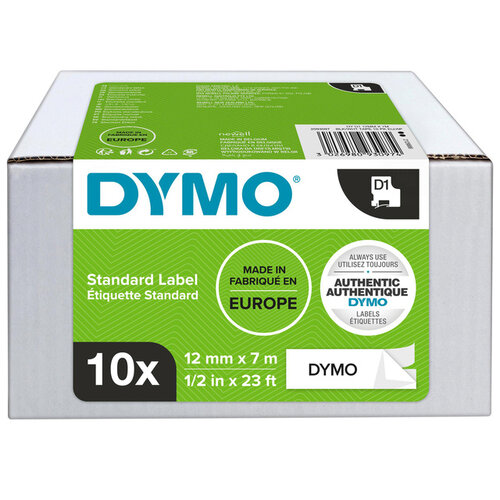 Dymo Labeltape Dymo 45013 D1 12mmx7m zwart op wit 10rol