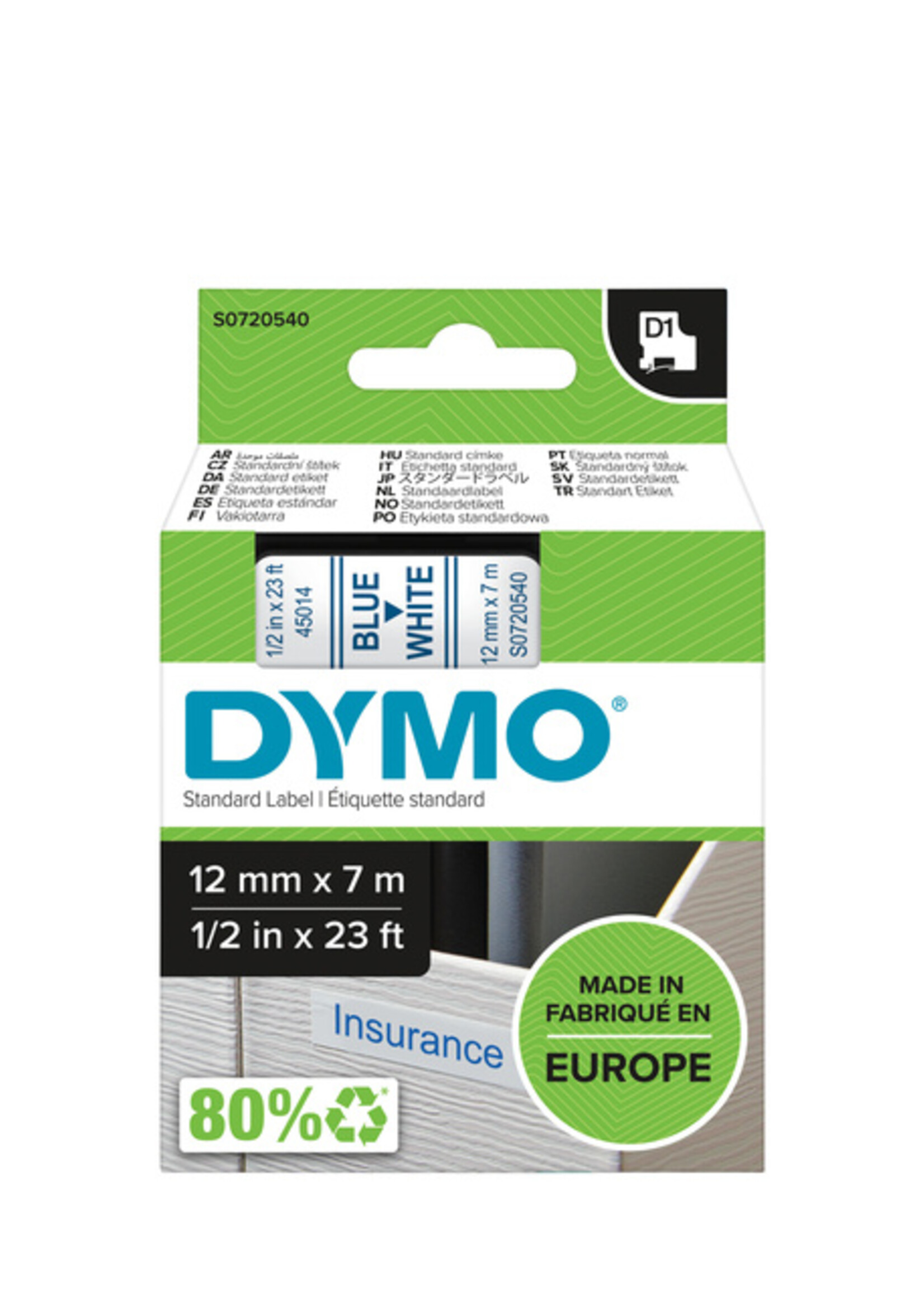 Dymo Ruban Dymo 45014 D1 720540 12mmx7m bleu sur blanc
