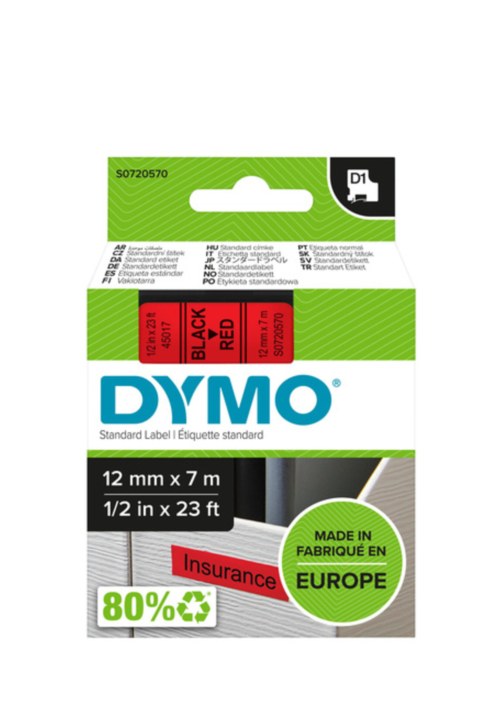 Dymo Ruban Dymo 45017 D1 720570 12mmx7m noir sur rouge