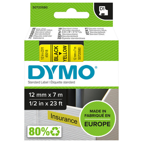 Dymo Labeltape Dymo 45018 D1 720580 12mmx7m zwart op geel