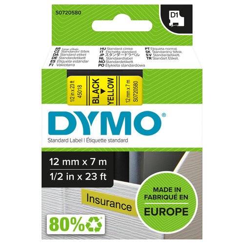 Dymo Ruban Dymo 45018 D1 720580 12mmx7m noir sur jaune