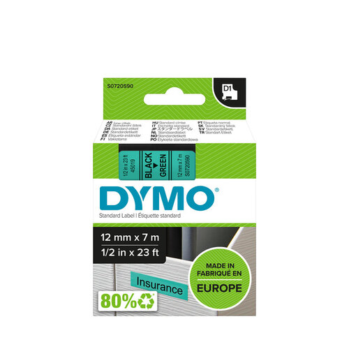 Dymo Ruban Dymo 45019 D1 720590 12mmx7m noir sur vert