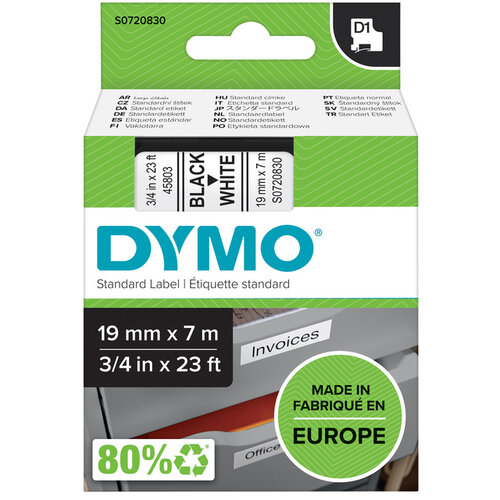 Dymo Ruban Dymo 45803 D1 720830 19mmx7m noir sur blanc