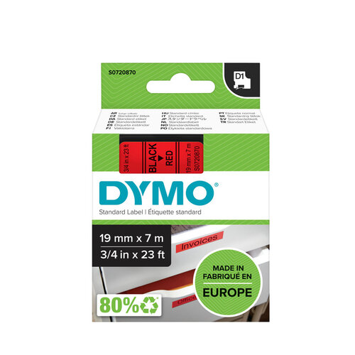 Dymo Labeltape Dymo 45807 D1 720870 19mmx7m zwart op rood