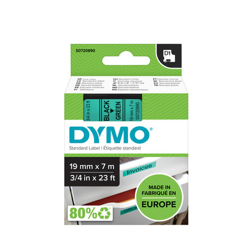 Dymo Ruban Dymo 45809 D1 720890 19mmx7m noir sur vert