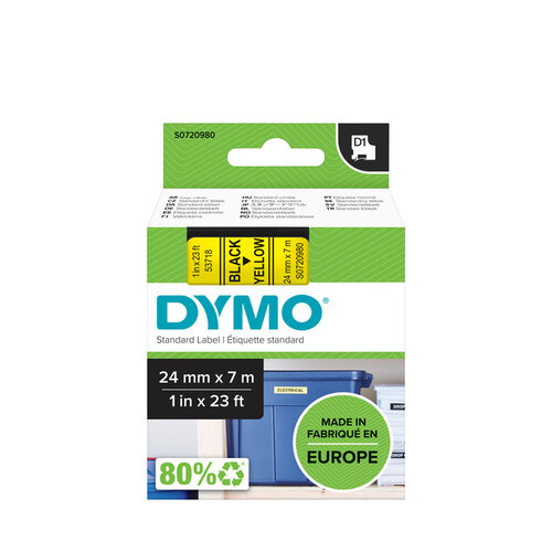 Dymo Labeltape Dymo 53718 D1 720980 24mmx7m zwart op geel