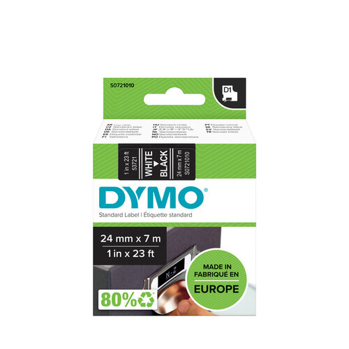 Dymo Labeltape Dymo 53721 D1 721010 24mmx7m wit op zwart