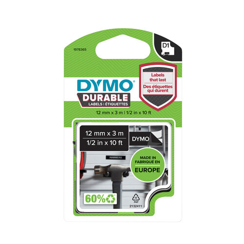 Dymo Labeltape Dymo 1978365 12mmx3m wit op zwart