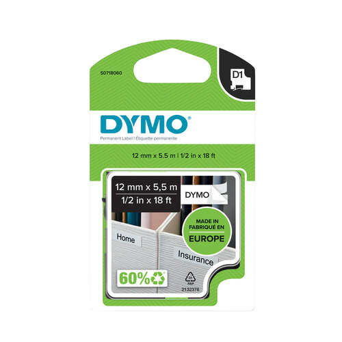 Dymo Ruban Dymo 16959 D1 718060 12mmx5,5m Poly noir sur blanc