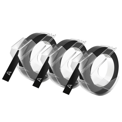 Dymo Labeltape Dymo 3D 9mmx3m  wit op zwart blister à 3 stuks