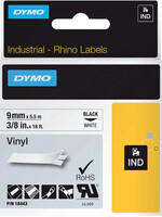 Dymo Labeltape Dymo Rhino 18443 vinyl 9mmx5.5m zwart op wit