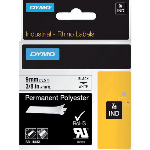 Dymo Labeltape Dymo Rhino 18482 polyester 9mmx5.5m zwart op wit