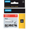 Dymo Labeltape Dymo Rhino 18054 vinyl 12mmx5.5m wit op rood