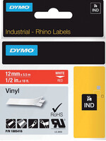 Dymo Labeltape Dymo Rhino 18054 vinyl 12mmx5.5m wit op rood