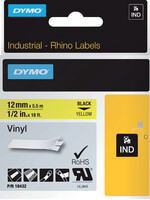 Dymo Labeltape Dymo Rhino 18432 12mmx5.5m vinyl zwart op geel