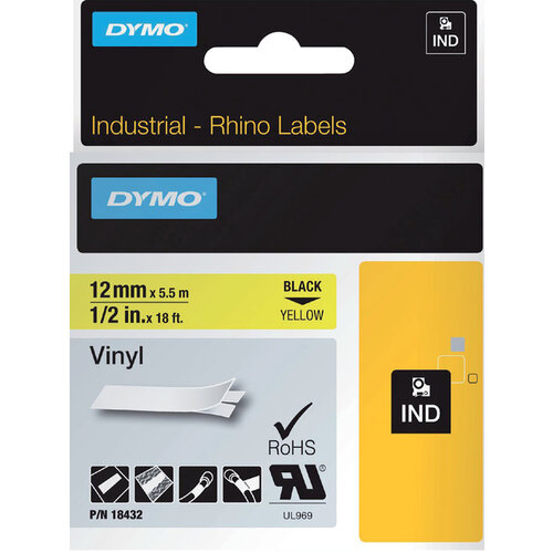 Dymo Ruban Dymo Rhino 18432 vinyl 12mmx5,5m noir sur jaune