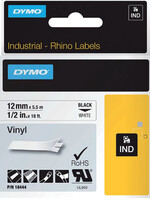 Dymo Labeltape Dymo Rhino 18444 vinyl 12mmx5.5m zwart op wit