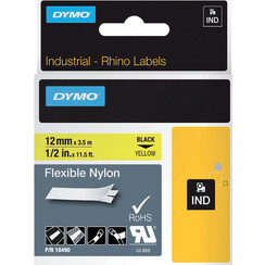 Ruban Dymo Rhino 18490 nylon 12mmx3,5m noir sur jaune