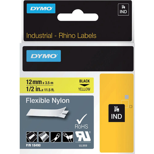 Dymo Ruban Dymo Rhino 18490 nylon 12mmx3,5m noir sur jaune