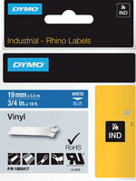 Dymo Labeltape Dymo Rhino 18054 19mmx5.5m vinyl wit op blauw