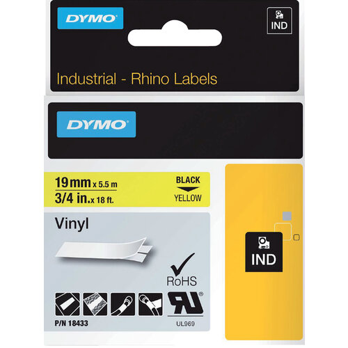 Dymo Ruban Dymo Rhino 18433 vinyl 19mmx5,5m noir sur jaune
