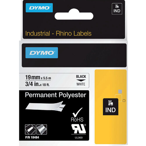 Dymo Labeltape Dymo Rhino 18484 polyester 19mmx5.5m zwart op wt