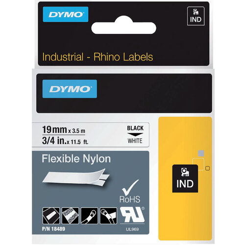 Dymo Labeltape Dymo Rhino 18489 nylon 19mmx3.5m zwart op wit
