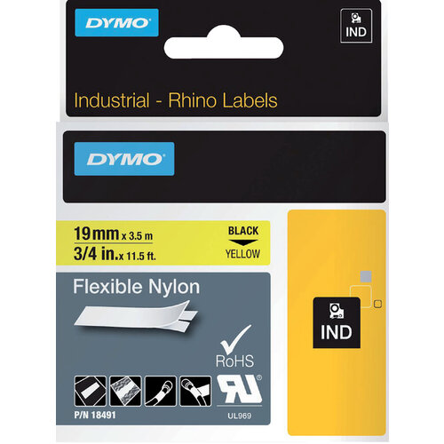 Dymo Labeltape Dymo Rhino 18491 nylon 19mmx3.5m zwart op geel