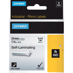 Labeltape Dymo Rhino 1734821 zelflaminerend 24mmx5.5m zwart op wit