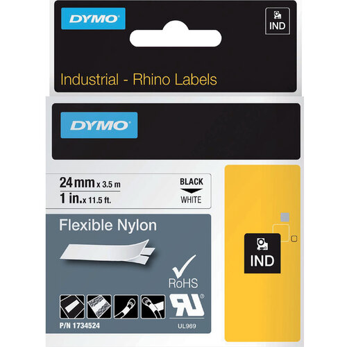 Dymo Labeltape Dymo Rhino 1734524 nyl 24mmx3.5m zwart op wit
