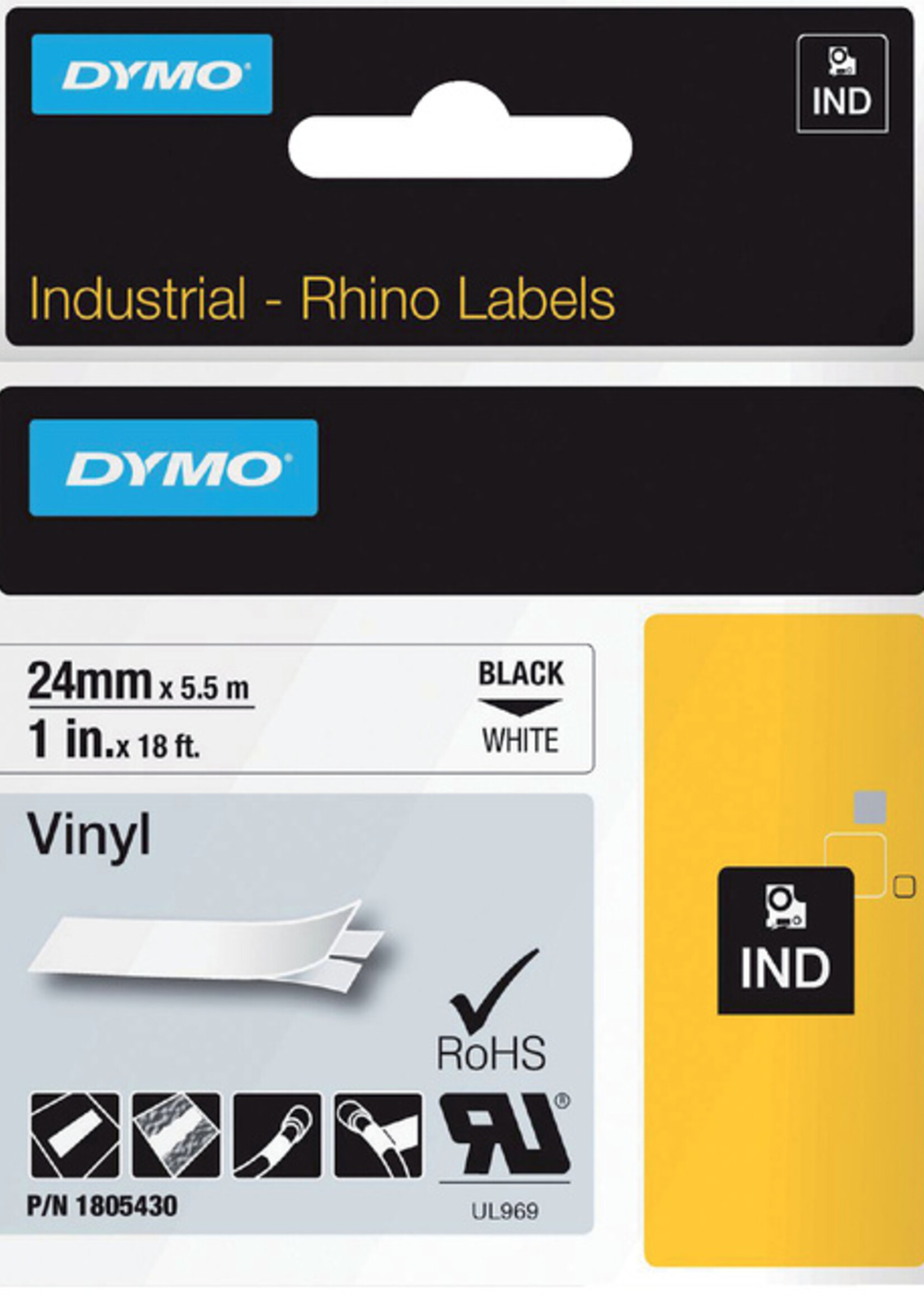 Dymo Ruban Dymo Rhino 18054 vinyl 24mmx5,5m noir sur blanc