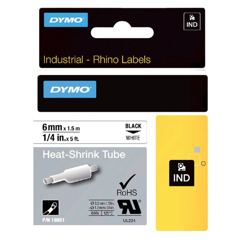 Dymo Labeltape Dymo Rhino 18051 krimpkous 6mmx1.5m zwart op wit