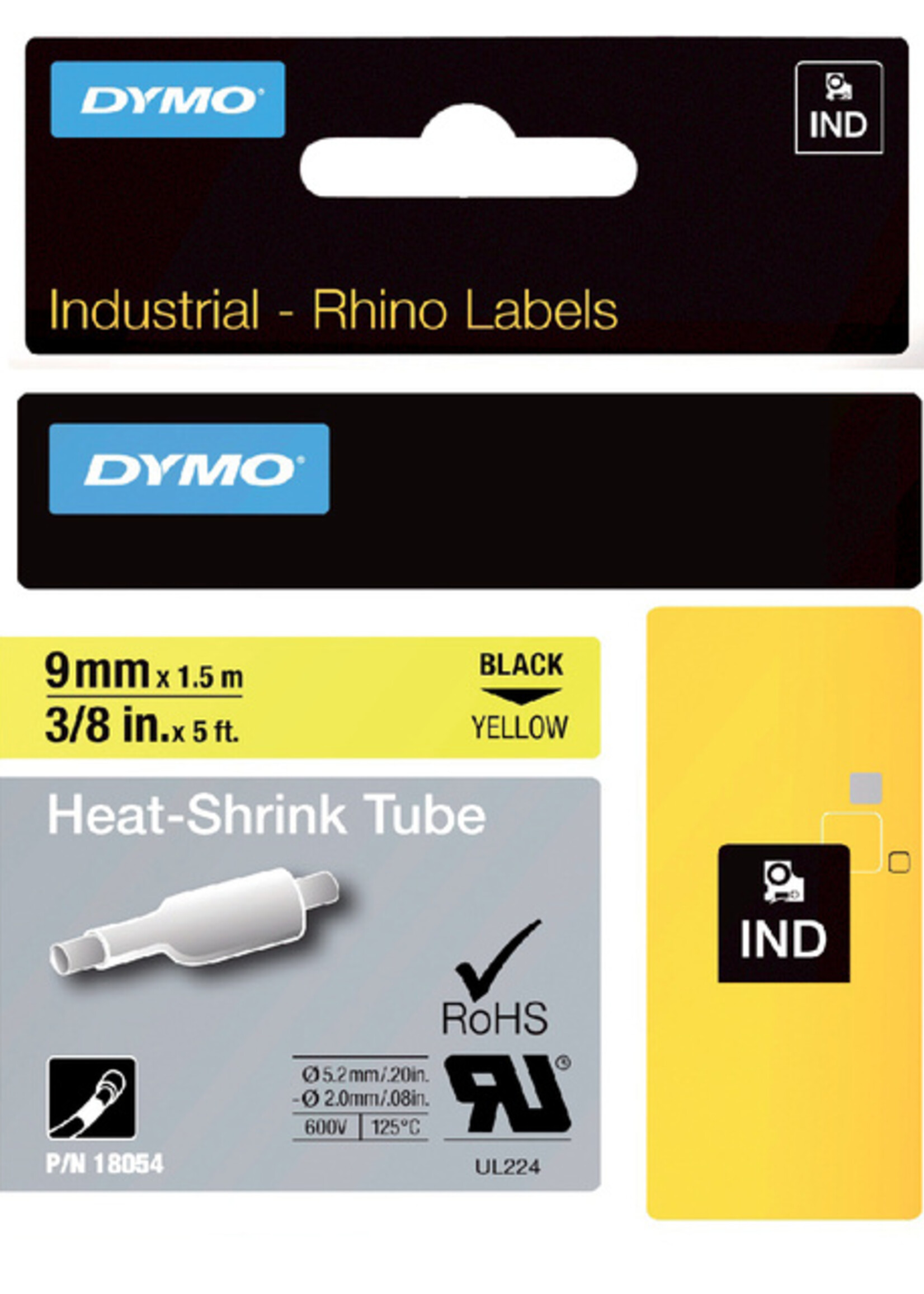 Dymo Labeltape Dymo Rhino 18054 krimpkous 9mmx1.5m zwart op geel