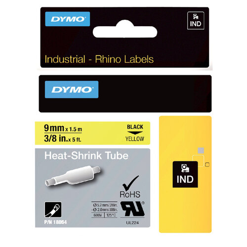 Dymo Labeltape Dymo Rhino 18054 krimpkous 9mmx1.5m zwart op geel