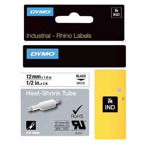 Dymo Ruban Dymo Rhino 18055 rétractable 12mmx1,5m noir sur blanc