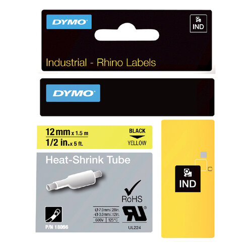 Dymo Labeltape Dymo Rhino 18056 krimpkous 12mmx1.5m zwart op gl