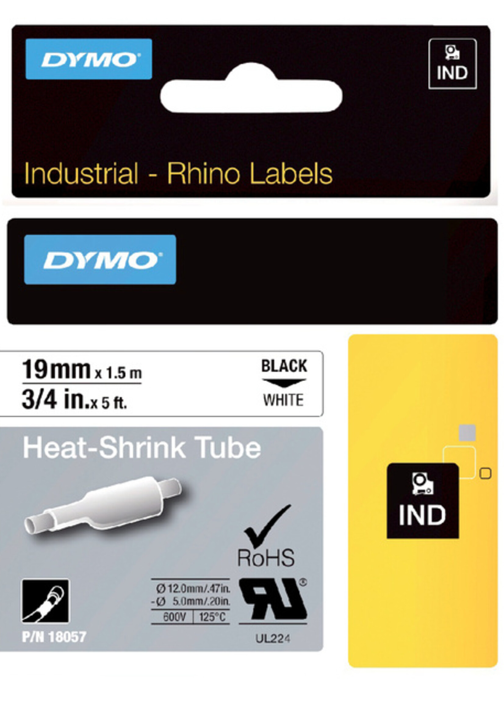 Dymo Labeltape Dymo Rhino 18057 krimpkous 19mmx1.5m zwart op wit