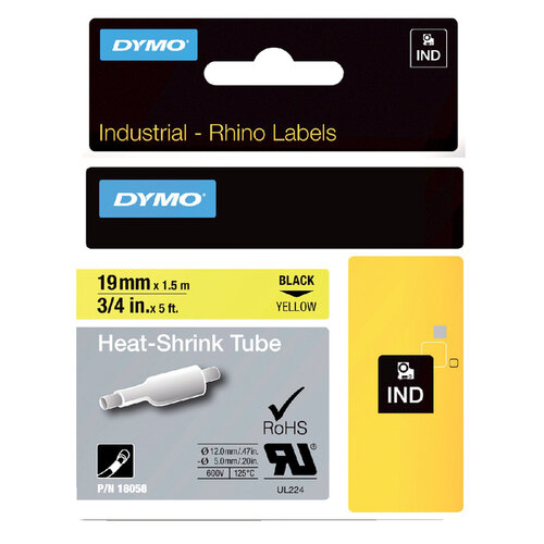 Dymo Labeltape Dymo Rhino 18058 krimpkous 19mmx1.5m zwart op gl