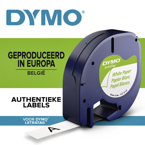 Dymo Labeltape Dymo Letratag 91200 papier 12mm zwart op wit