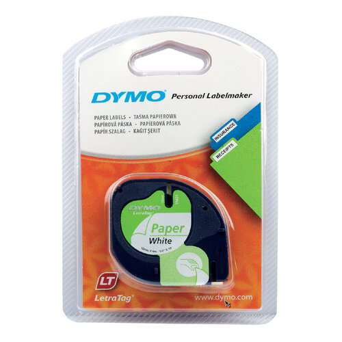 Dymo Labeltape Dymo Letratag 91200 papier 12mm zwart op wit