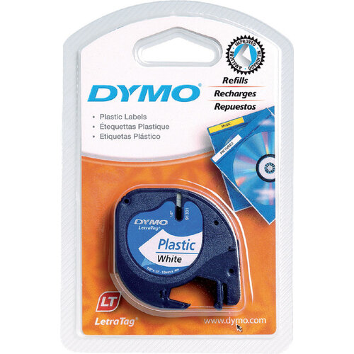 Dymo Ruban Dymo Letratag 91201 plastique 12mm noir sur blanc