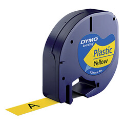 Ruban Dymo Letratag 91202 plastique 12mm noir sur jaune